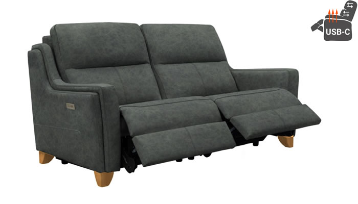 Parker Knoll Portland Large 2 Seater Double Power Plus Recliner Headrests Lumbar USB Heated Seats Oxford Winter Lake Leather Teak Leg